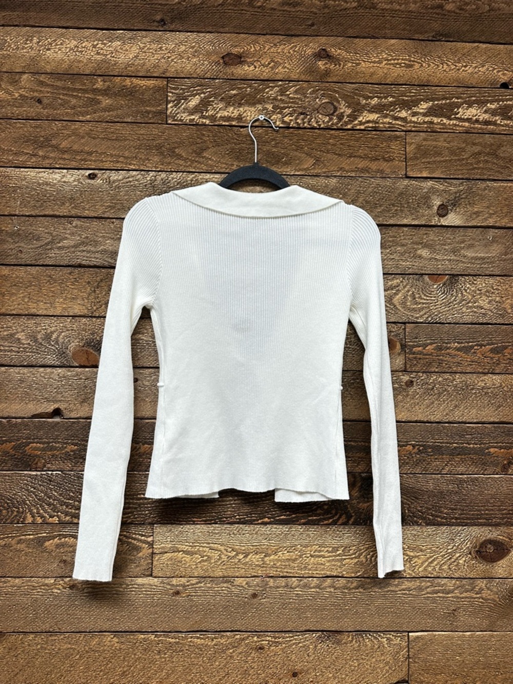 Papermoon Cream Ribbed Button-Front Crop Top - Picture 3 of 7